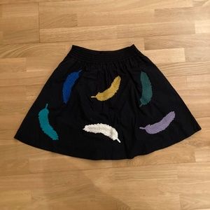 Anthropologie Girls From Savoy Navy Embroidered Feather Skirt